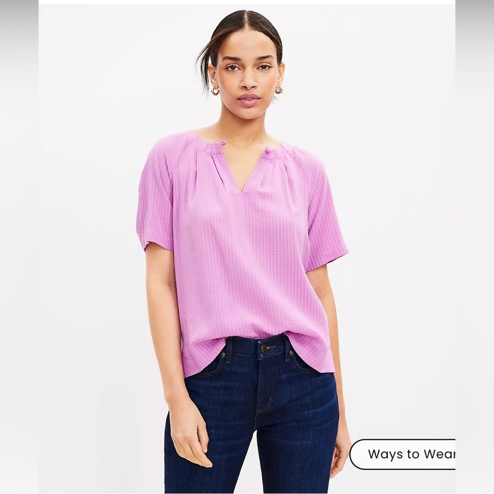 LOFT Lilac Taffy Seersucker Tie Back Yoke Top Blouse Small